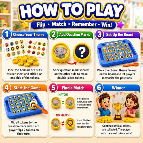 Image of GRAPHENE Multiplayer Animal Memory Flip Chess Board Game Toy for Kids 3-10 Years Boys Girls Montessori Puzzle Brain Teaser Logic Pair Matching Animal Fruit Tokens Preschool Educational Activity Toy