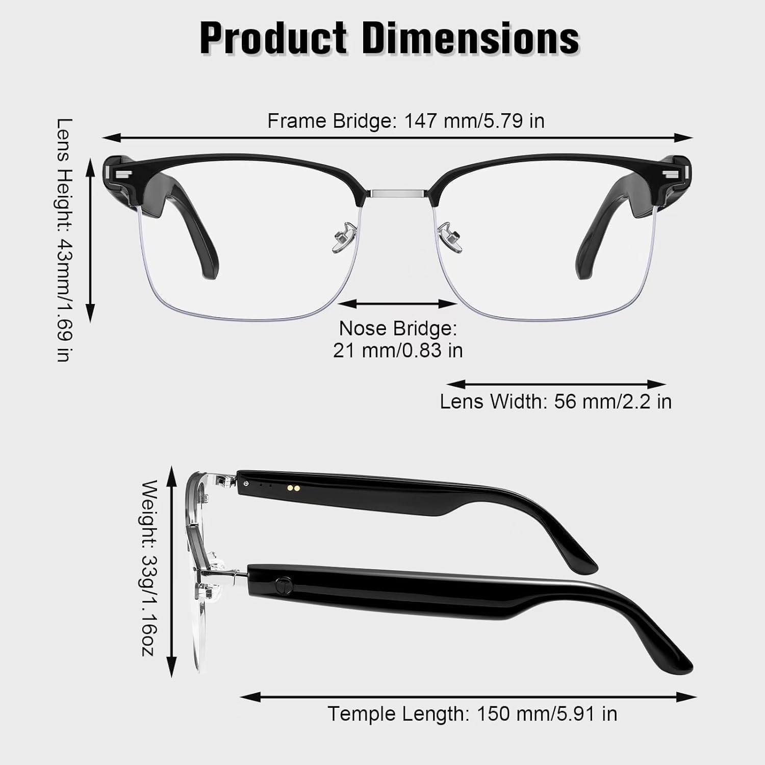 Gafas inteligentes, lentes Bluetooth con bloqueo de luz azul con altavoz abierto, lente de gafas de sol fotocromáticas, asistente de voz compatible con Android iPhone