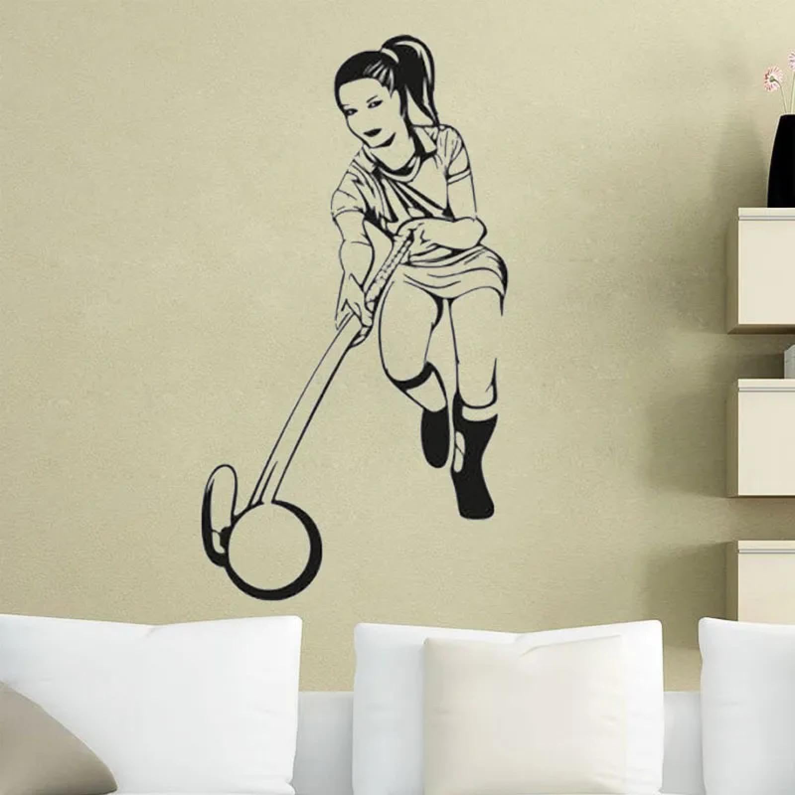 Girl Player wall Sticker ice Hockey wall Sticker Hollow Sports Art Mural Living Room Bedroom Wallpaper/Black