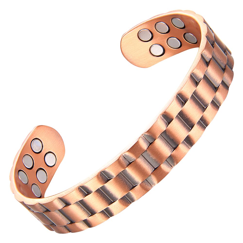 MagEnergy Copper Bracelet for Men, 18X Powerful 3500 Gauss Magnetic Bracelets, Adjustable Cuff Bangle Jewelry Box, Magnetic Therapy Field
