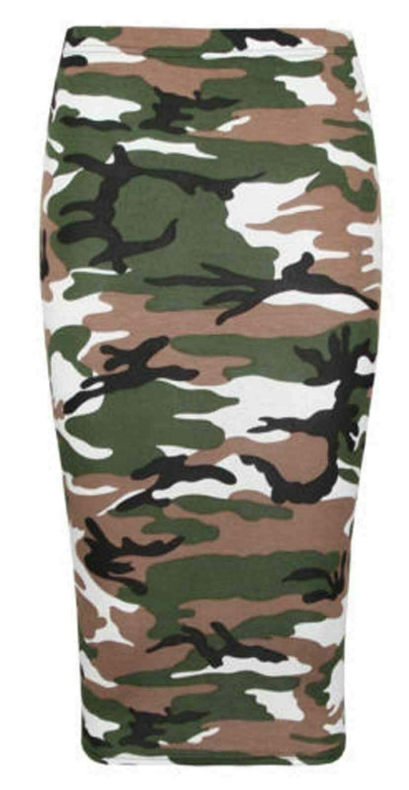 Fairy Boutique Women's Camouflage Plain Pencil Skirt With Elasticated Waist Bodycon Midi Skirt Knee Length Skirt( Uk 20-22)