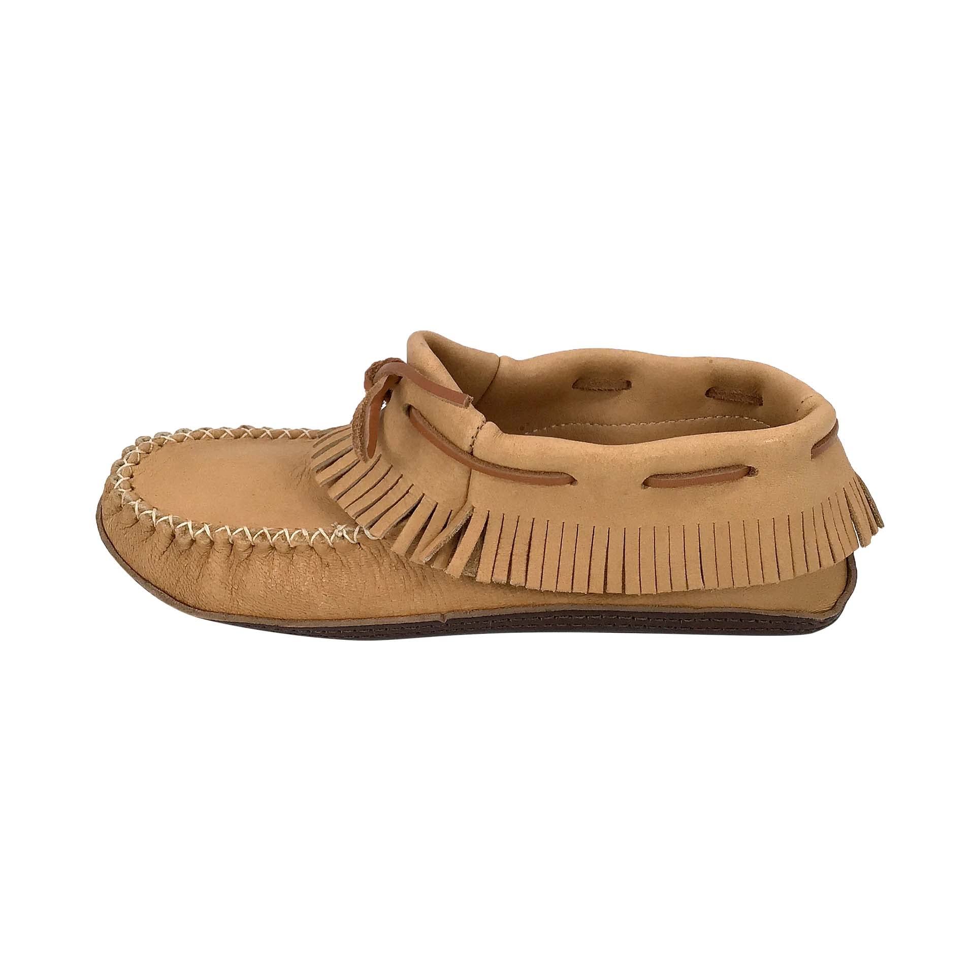 Bastien IndustriesMen's Moose Hide Leather with Heavy Oil Tan Sole Fringed Earthing Moccasins