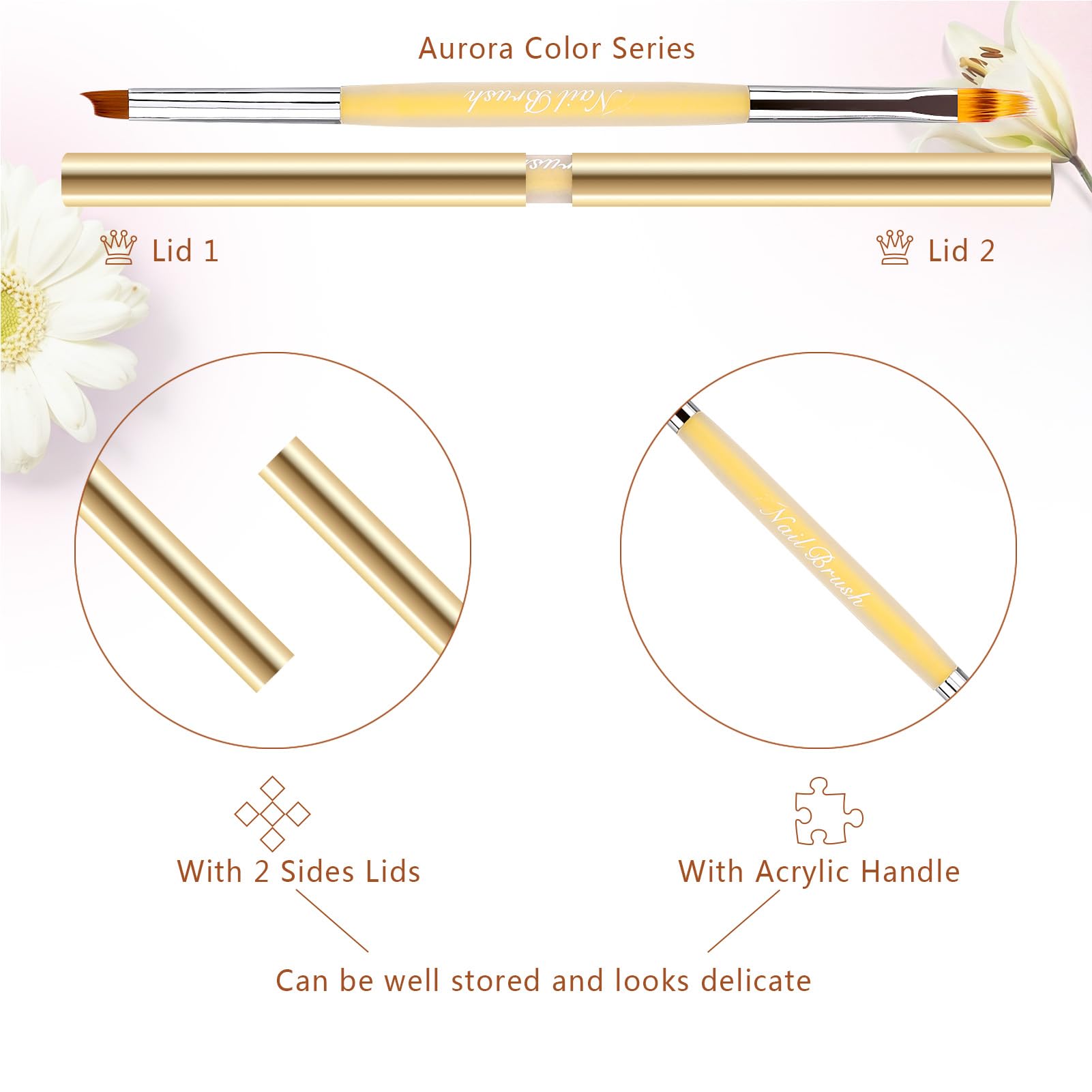 Pennelli Unghie Gel Ombre/French Professionali con Tappo Penna per Nail Art Semipermanente, LEA-SHALL Pennello Doppia Estremità 2 Teste Ombre/Francese Pennellino Ricostruzione Set