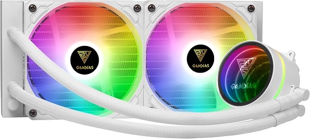 GAMDIAS CHIONE M3-240W Liquid CPU Cooler, ARGB 240 Radiator, 2 x 120mm GAMDIAS PWM Fans, Mirror Style Pump for Intel/AMD Ryzen, White