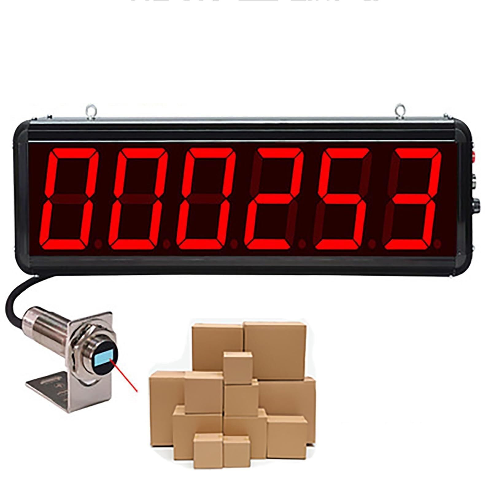 Electronic Digital Display Counter, Dual Probe Auto Digital Totalizer, 6-Digit LED Display Count Up to 999999, 30M Sensing Distance, Suitable for Conveyor Belt, Production Line, People Visitor Counte