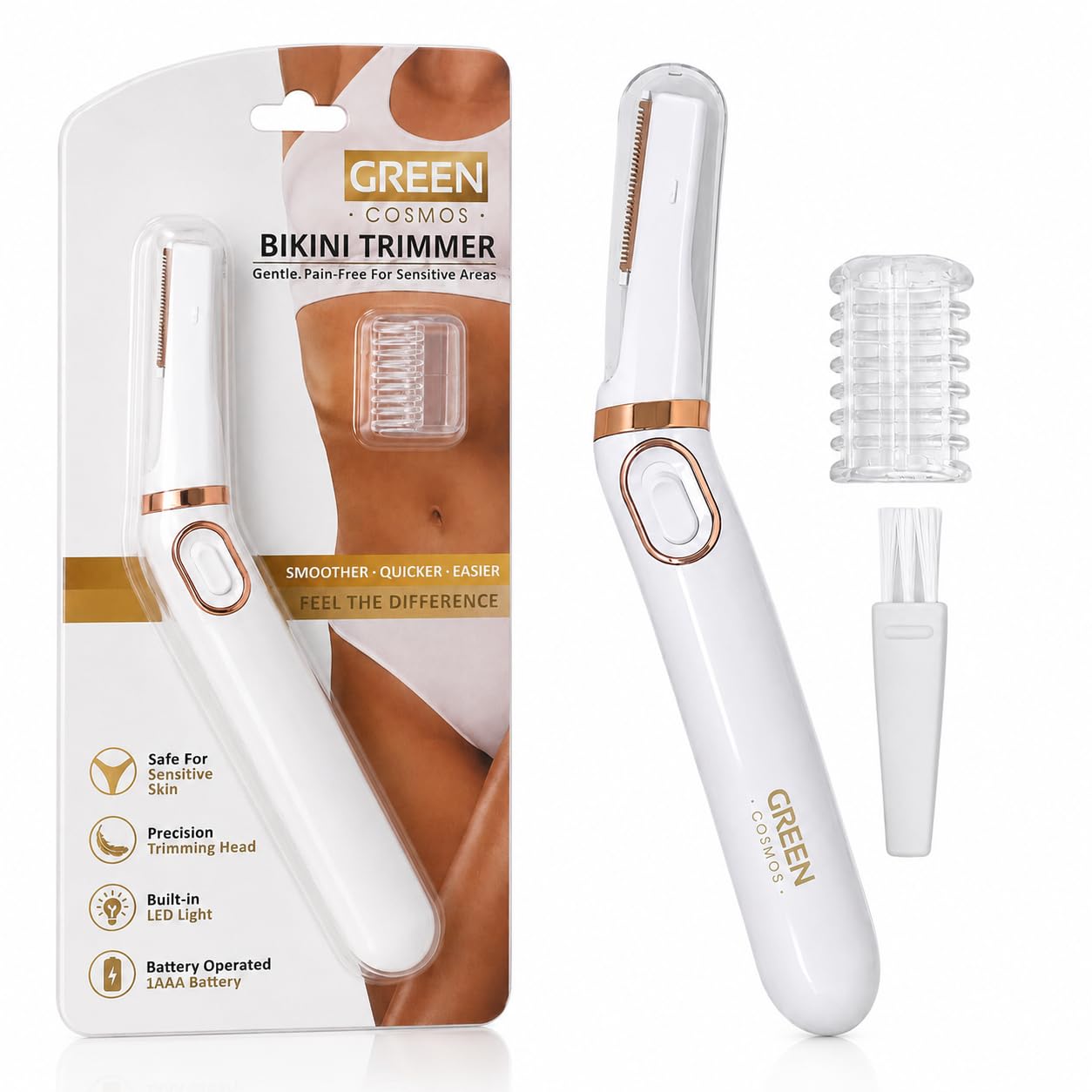Bikini Trimmer for Women, Electric Razor & Body Hair Trimmer for Sensitive Areas, Precision Trimmer with LED Light, Painless Cordless Shaver for Bikini Line, Face, Underarms & Body, Battery Operated