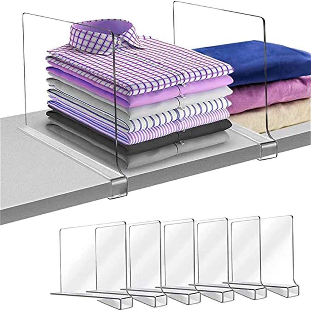 Hiziwimi 6 stuks doorzichtige acryl plankverdelers, plankafscheider, verstelbare kledingorganizer, transparante organizer voor kledingopslag, houten kast, slaapkamer, keuken en kantoorplanken (Clear-6 Hiziwimi 6 stuks doorzichtige acryl plankverdelers, plankafscheider, verstelbare kledingorganizer, transparante organizer voor kledingopslag, houten kast, slaapkamer, keuken en kantoorplanken (Clear-6