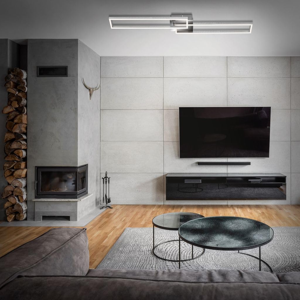 Briloner - Éclairage plafonnier LED, plafonnier à intensité réglable, télécommandé, incluant une commande pour la température de couleur, chrome et aluminium, 110 x 24,8 x 7,8 cm (LxlxH)