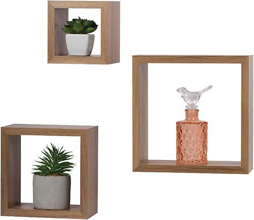 Kiera Grace Juego de tres estantes flotantes cuadrados de madera de diseño rústico y atemporal Cubbi para el hogar, habitación y oficina, 5