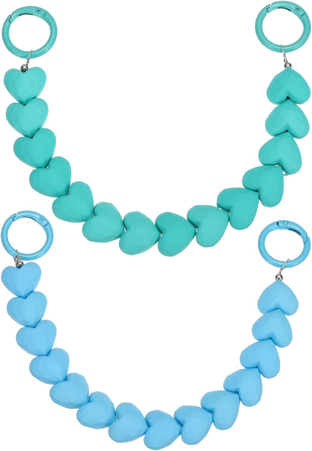 uxcell 2PCS 10.2" Acrylic Purse Chain Straps, Heart-Shape Chain Extension Decorative Strap, Women Bag Charm Replacement for Handbag, Wallet, Shoulder Crossbody Bags, Blue&Green