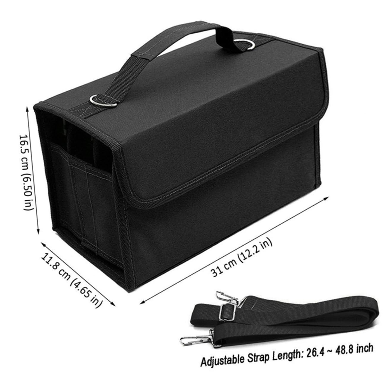 Gadpiparty Borsa Porta Pennarelli con 80 Scomparti, Astuccio Organizer | Tessuto Nero, Maniglia per Trasporto, Accesso Rapido, per Ufficio e Arte, Formato Portatile