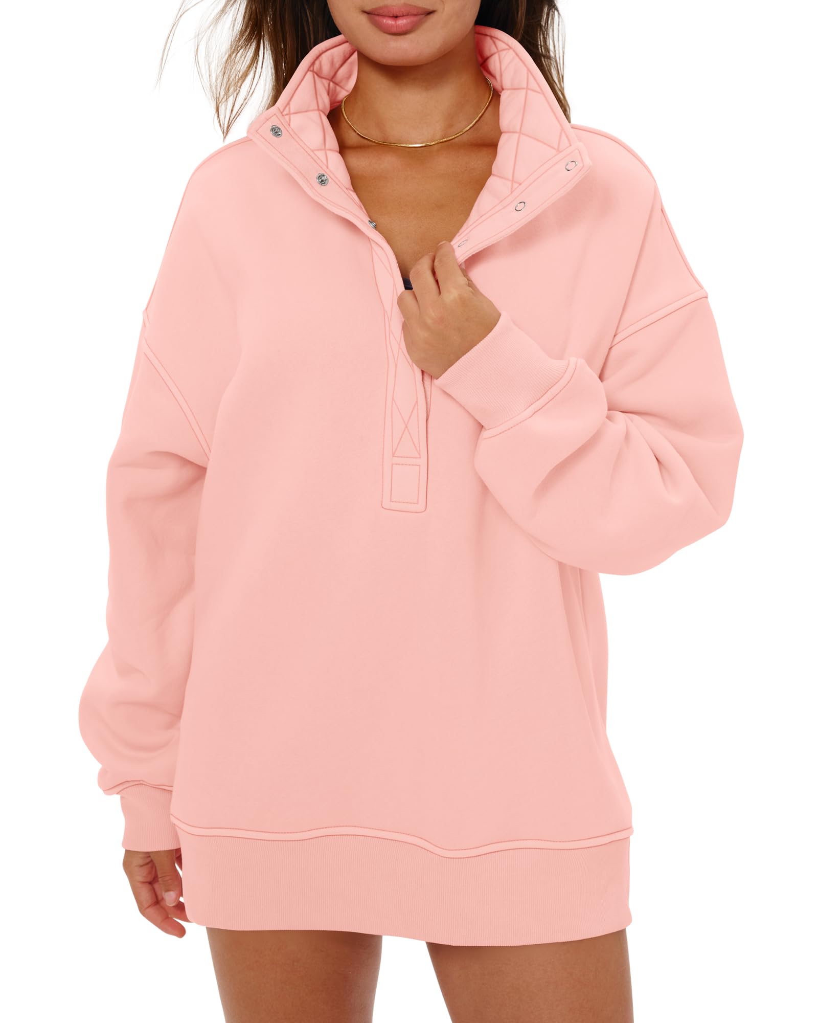Women's Henley Neck Button Oversized Sweatshirt Casual Long Sleeve Pullover Tops 2026 Fashion Outfits Clothes-image-34