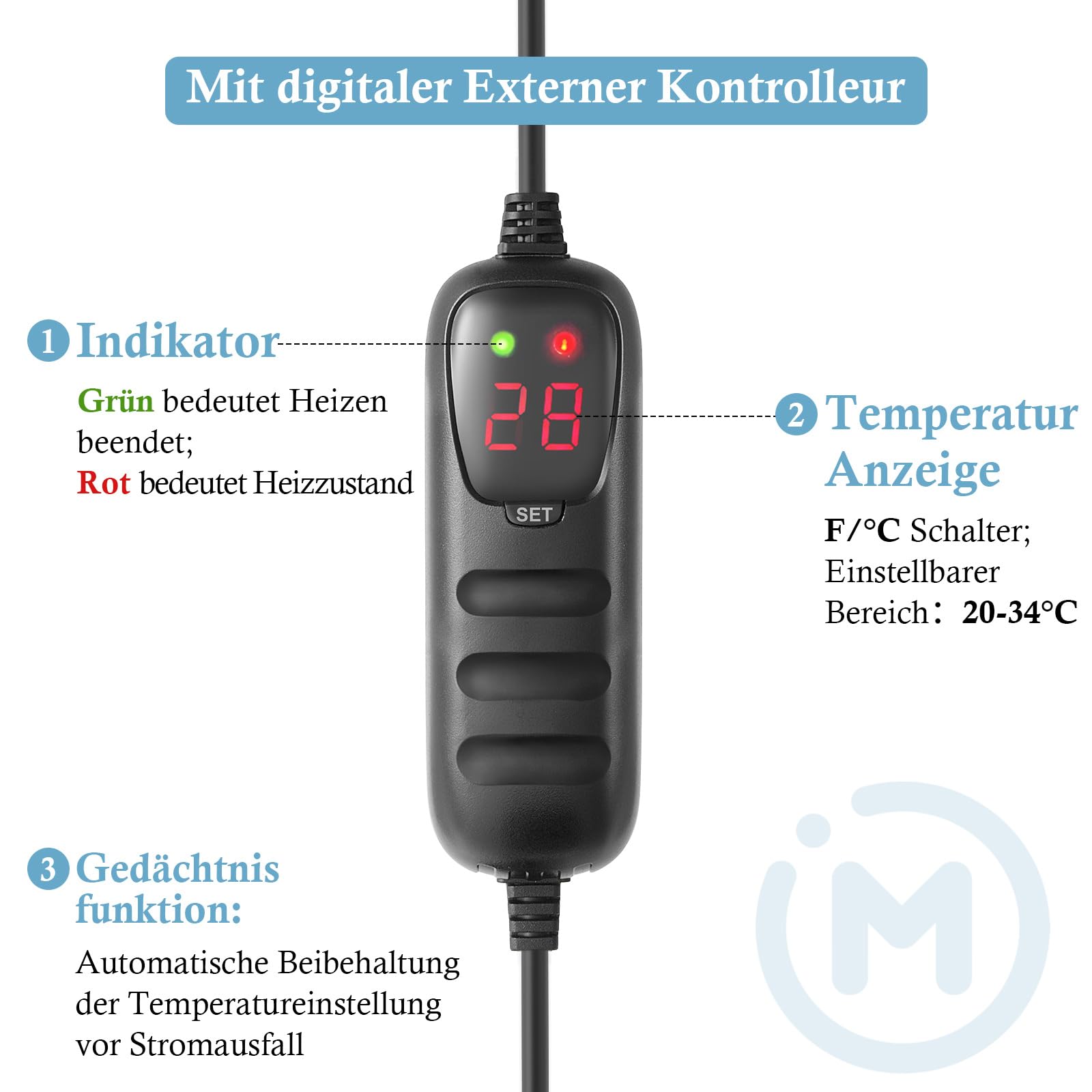 FEDOUR 200W 400W Aquarium PTC Heizung mit Kontrolleur: Digitales Aquarium Heizstab für Fisch- und Schildkrötenbecken 100-400L, Tauchbare Aquarienheizung mit Schutzgehäuse