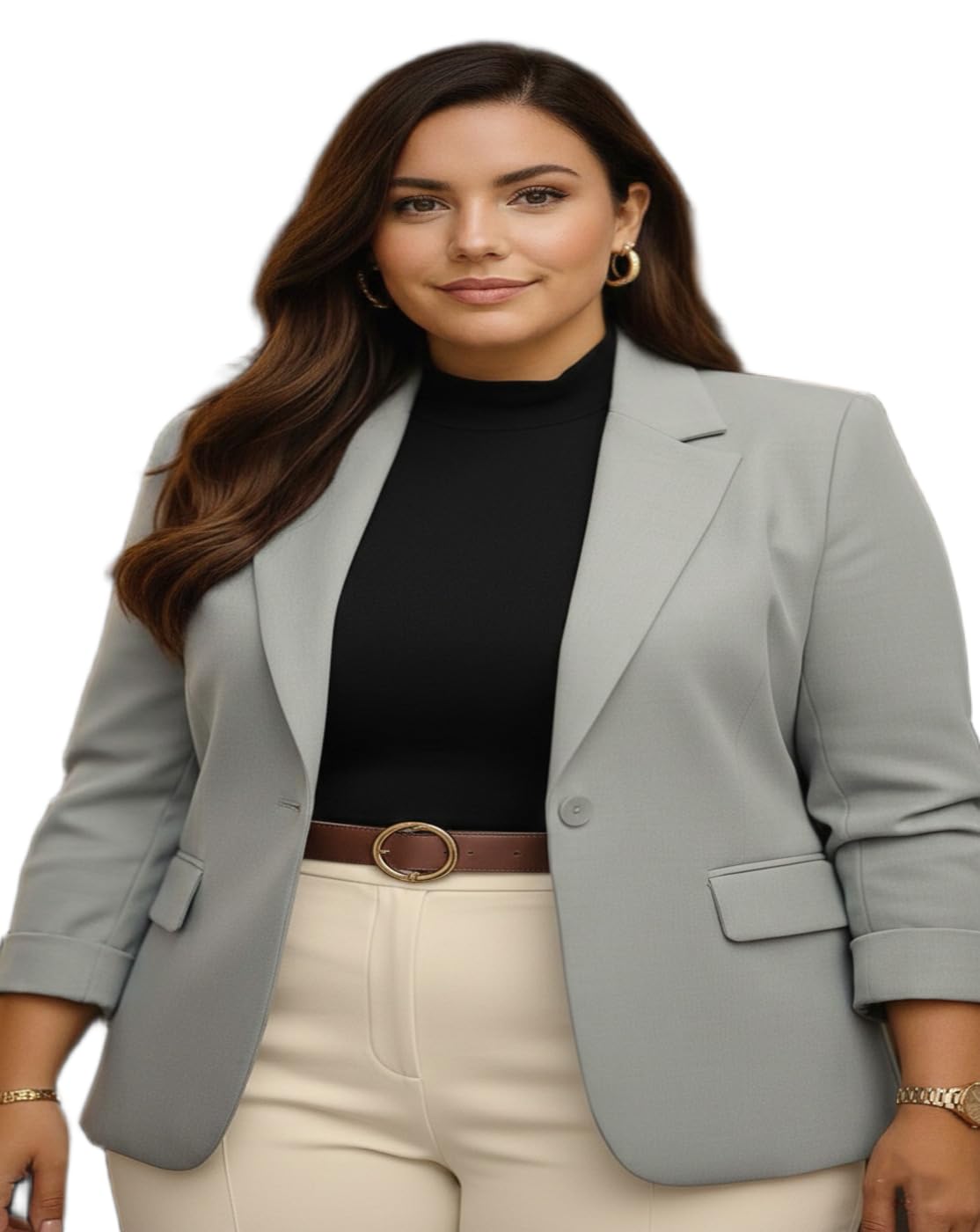 maykr Ladies Plus Size Blazer | Smart Casual & Office Wear Grey Jacket |-picture-15