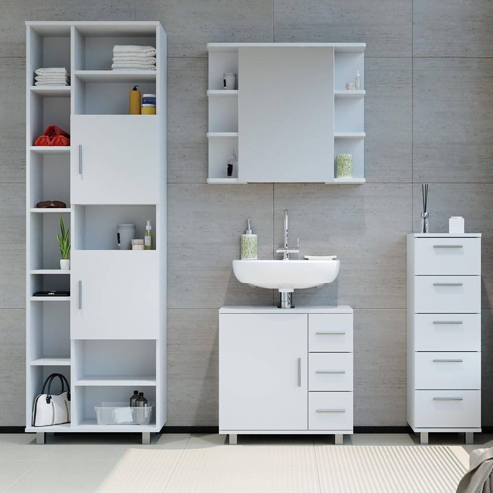 Vicco Mueble bajo Lavabo Ilias, Blanco, 60 x 60.8 cm | con recorte para sifón para instalación en lavabo