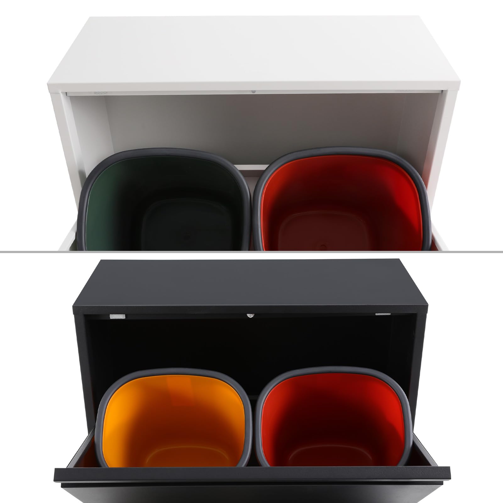 Cubo de basura para cocina, 4 sistemas de separación de residuos de cocina, 15 L, uso versátil, para un almacenamiento eficiente y práctico (blanco)