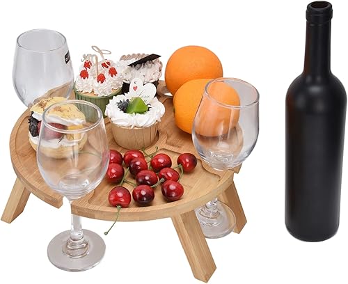 Miniatura 5 de Mesa de camping portátil plegable de madera con soporte para copa de vino para senderismo, camping, cena al aire libre