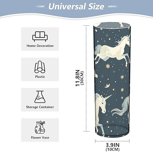 Miniatura 2 de Cartoon and Cute Unicorns Midnight Blue Plastic Flower Vases 11.8 x 3.9 Inch decorative Candle Holder Clear Wedding Table Office Party jarron para