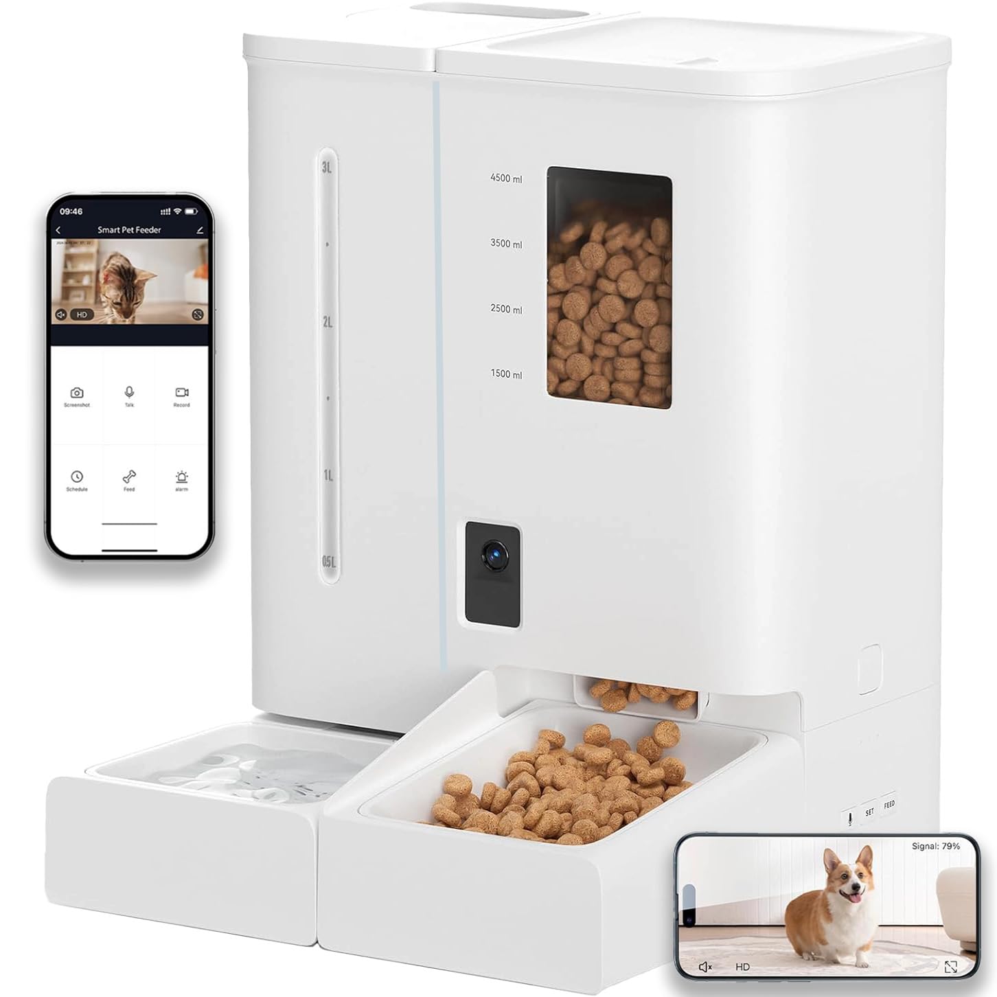 2025 Dual Automatic Pet Feeder | Distributore di acqua e cibo per cani e gatti | Capacità 4L/14oz e 5Kg/11lbs | WIFI, video 2K, audio bidirezionale, timer | Controllo intelligente delle app con Alexa,