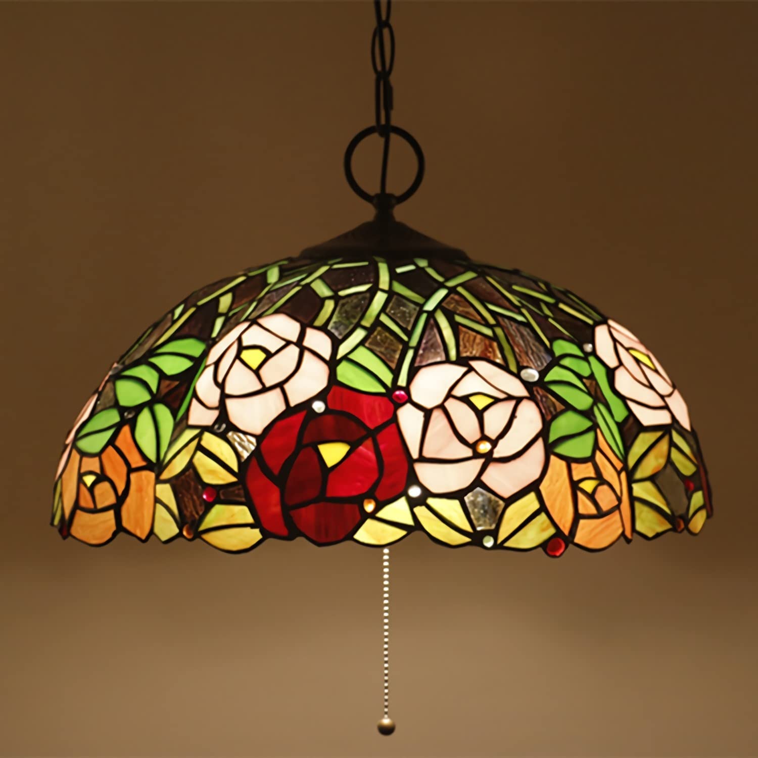 YNIYUJKL 16 Inch Tiffany-Style Chandeliers,Vintage Stained Glass Pendant Light, European Style Adjustable E27 Ceiling Light For Living Room Bedroom Dining Room,C