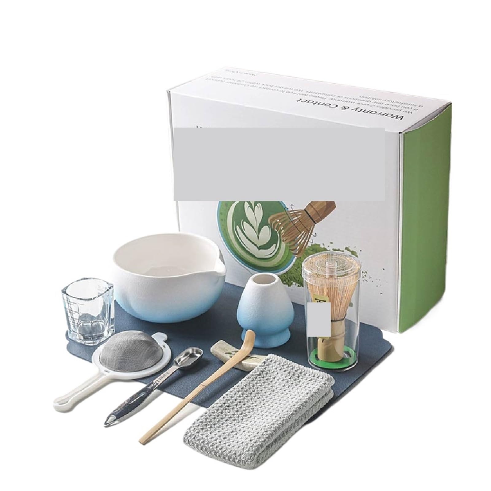 Juego de licuadora de té matcha de 9 o 10 piezas con cuenco de cerámica, batidor, cuchara, soporte, colador y horno de ceremonia. Juego de Té Matcha(Blue 10pcs)