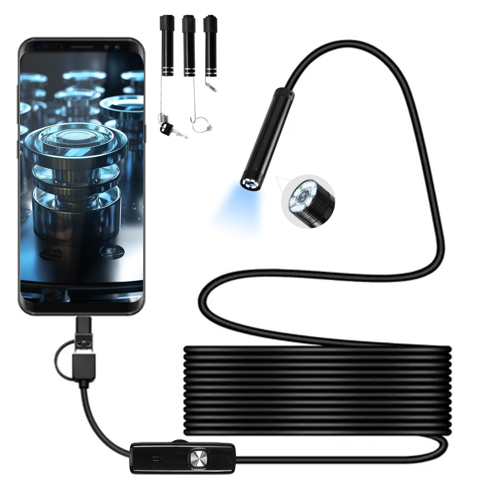 Endoscope Camera with Light, 1920P HD Borescope with 8 Adjustable LED Lights, IP67 Waterproof 16.5FT Semi-Rigid Snake Cord Camera for Android Phone,Windows,MacBook (Type C)-picture-22