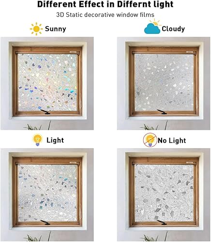 Miniatura 7 de NINETREX Película de privacidad para ventana, película esmerilada de vitral, vinilo 3D decorativo, adhesivo estático para ventana, adhesivo no