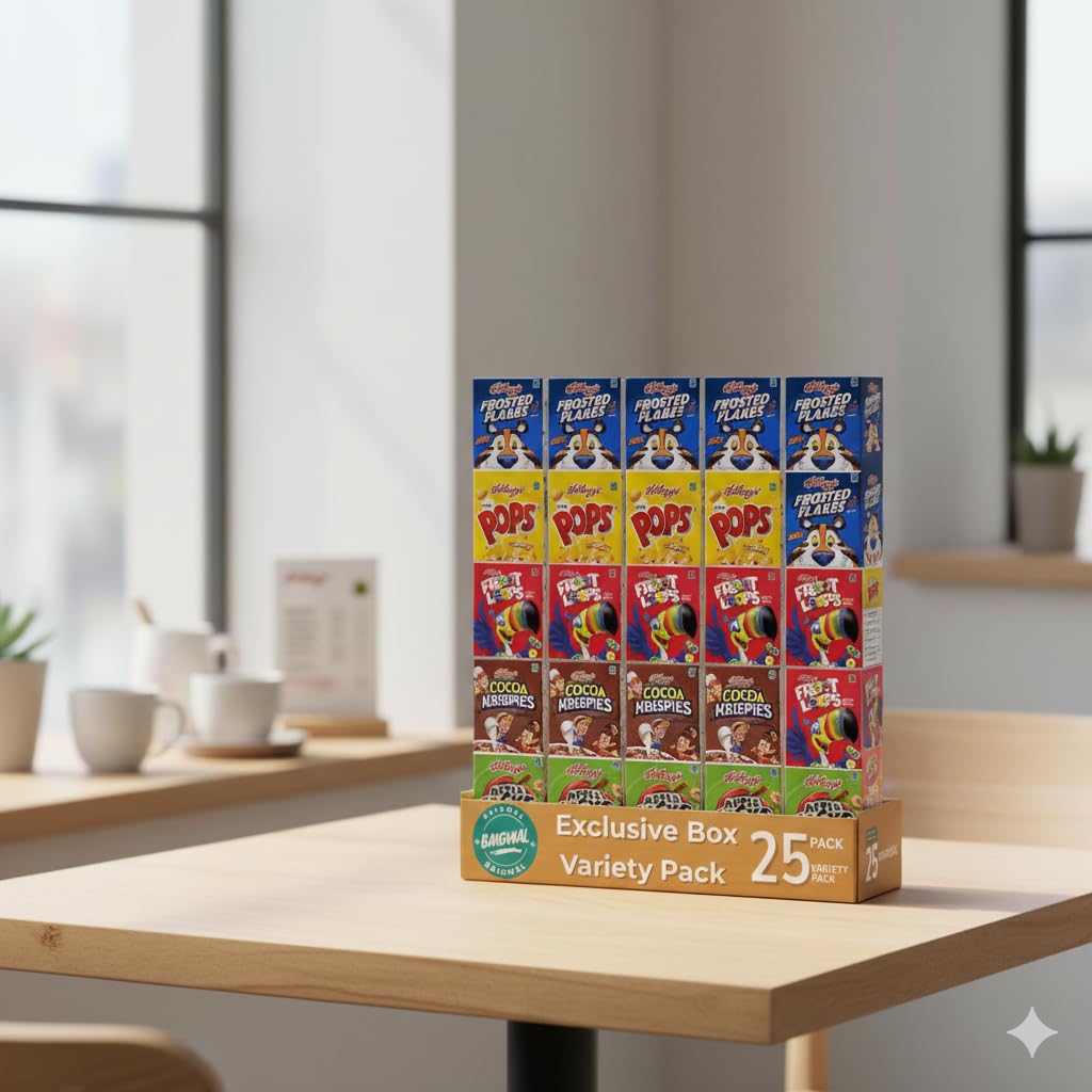 Mini Cereal Boxes Variety Pack, Single Serve Breakfast Cereal Assortment, Care Package Gift Box, 25 Count
