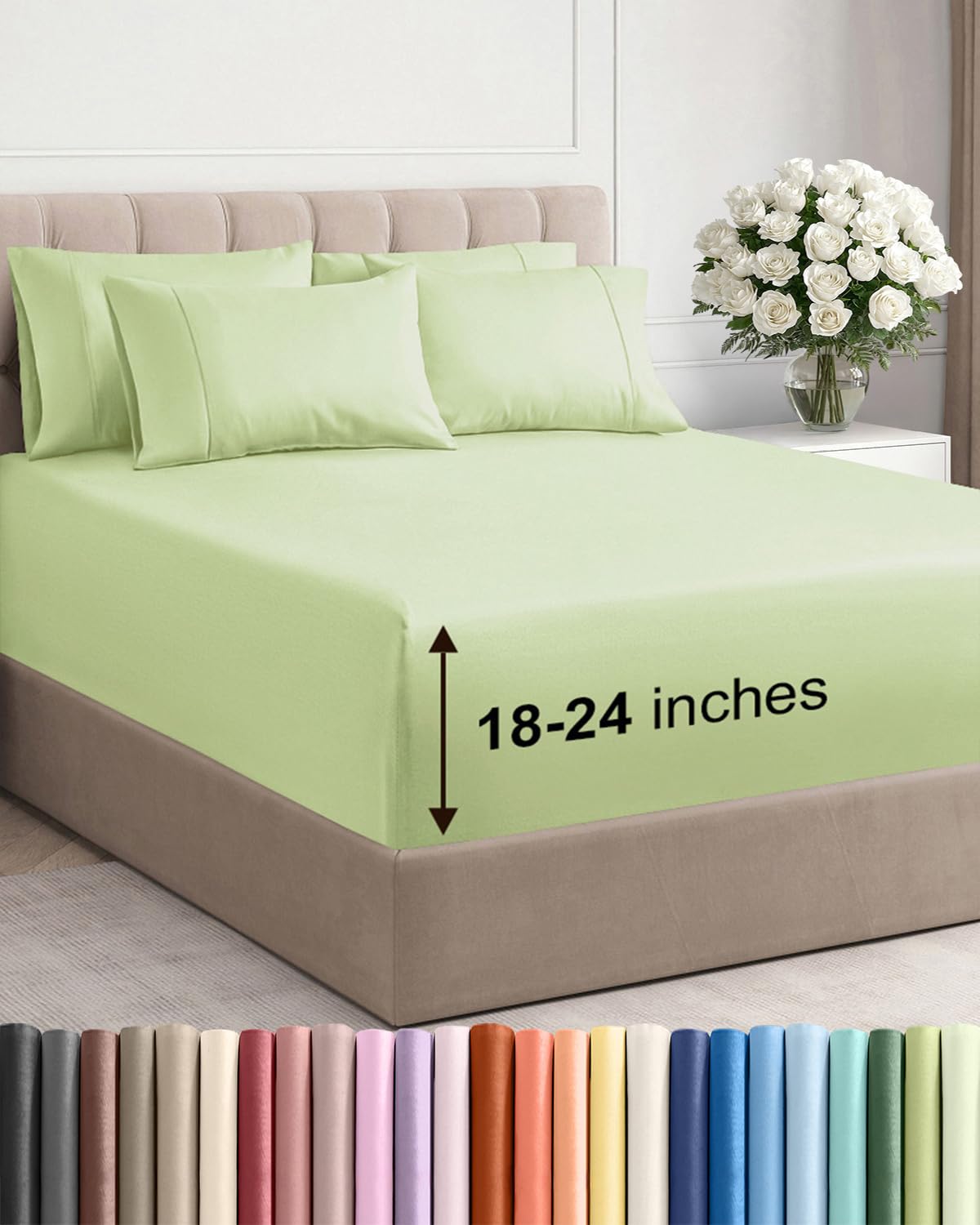 Extra Deep Cal King Sheet Set - 6 Piece Cooling Sheets - Light Sage Green — image 1