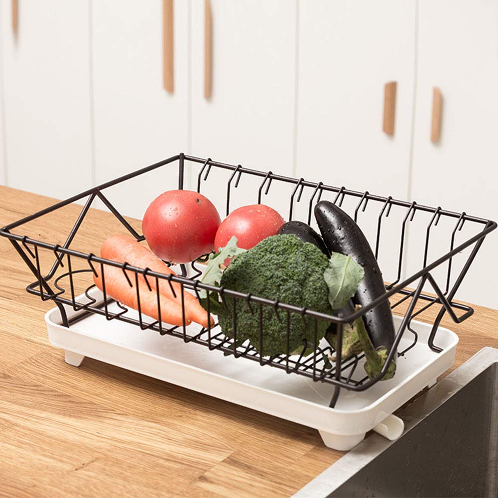 Scolapiatti a Singolo Strato per lavello, Contenitore per Piatti e Bacchette, ripiano da Cucina Multifunzione, Bianco/Verde/Bianco e Nero (A)