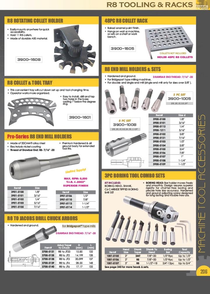HHIP 3900-0010 7 Piece R8 Collet Set, 1/8-3/4" x 8ths Plus 3/16", 1/8" - 3/4" by 8th Plus 3/16 - Image 3