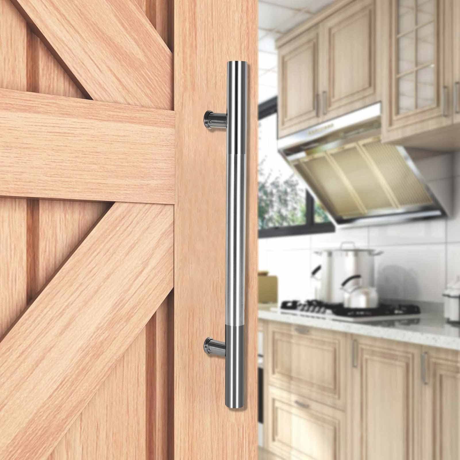 Push Bar,Kitchen Door Pull Handle Silver, Stainless Steel Interior Door Handles, Two Side Wood Door Konbs Kit(120cm/47inch)