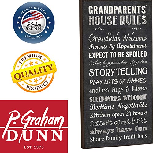 P. Graham Dunn Grandparents House Rules Grandkids Welcome Wood Wall Art Sign Plaque, 16 X 8 Black Chalk Look #TOP6