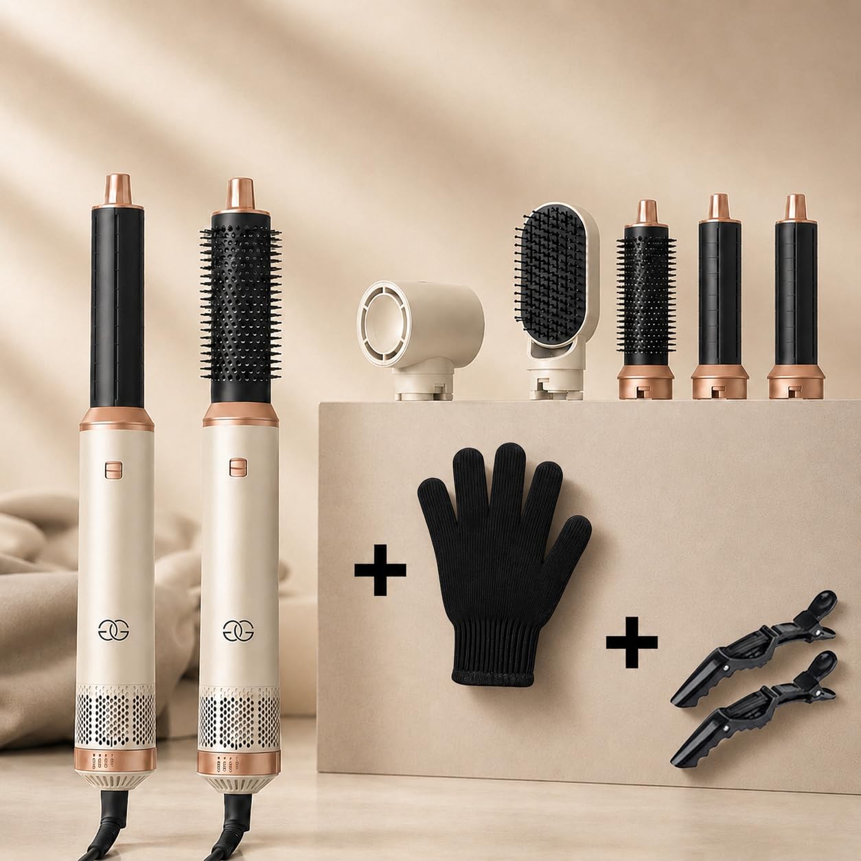 Airstyler 5-in-1, Multifunktionaler Hairstyler Set mit Warmluftbürste, Ionen Föhn, Professioneller Haar styler, Lockenstab Automatisch, Volumen Föhnbürste, Glätten und Locken, Zum Styling