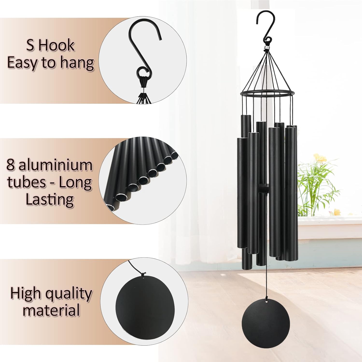 Large Wind Chimes Outdoors Deep Tone, in Memory of Loved One Wind Chimes for Outside,Sympathy Chimes Gifts for Mother/Father,Prime/Clearance Memorial Chimes, Metal Chimes Outdoors Garden Décor(Black)
