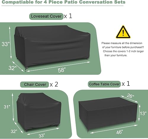 Miniatura 2 de Gasadar Juego de 4 fundas para muebles de patio, fundas impermeables para muebles de exterior para sofá biplaza al aire libre, silla y mesa