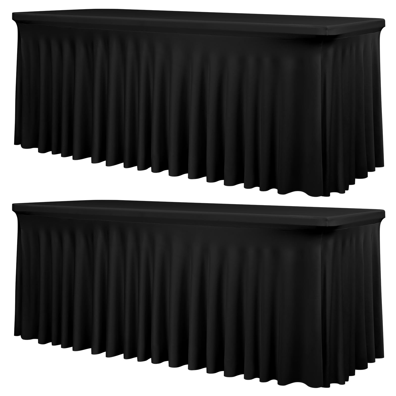 2 Packs Black Stretch Table Skirts for 6 Foot Rectangle Table, Washable Spandex Stretch Tablecloths with Skirt, Wrinkle Resistant Fitted Tablecover
