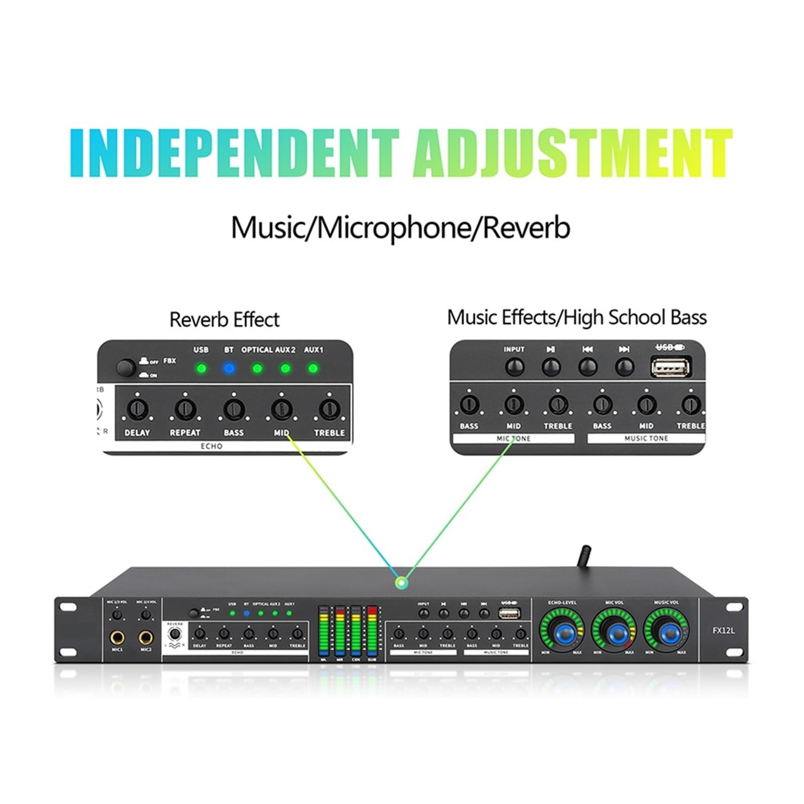 Procesador De Efectos De Audio Digital Reproducción USB Entrada Bluetooth Micrófono Profesional Sistema De Efectos De Procesador De Eco De Sonido