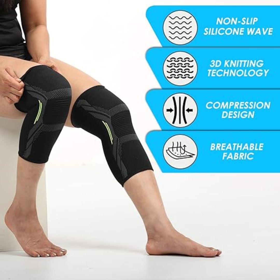 Mithlas 3D Knee Sleeve Guard Stretchable Knee Cap Support For Pain Relief, Knee Injury, Braces for Walking, Running, Gym, Workout, Weightlifting Uses For Men & Women (Free Size)