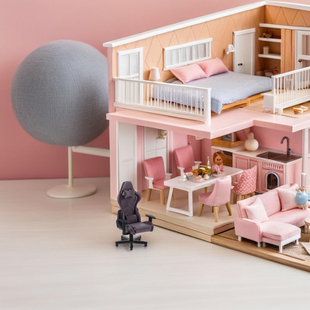 TOYANDONA Set da scrivania e sedie da gioco in miniatura in scala 1:12, modello realistico in miniatura per la decorazione della casa delle bambole, lavori di bricolage,