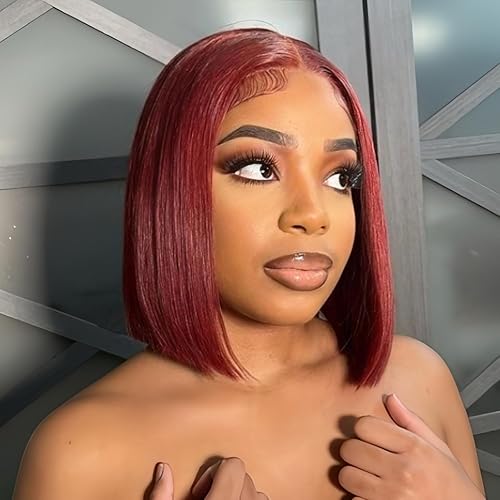 Peluca Bob de cabello humano 99j color burdeos, peluca corta estilo Bob, lacio, 13x4 HD, encaje frontal, peluca de cabello humano prearrancado,