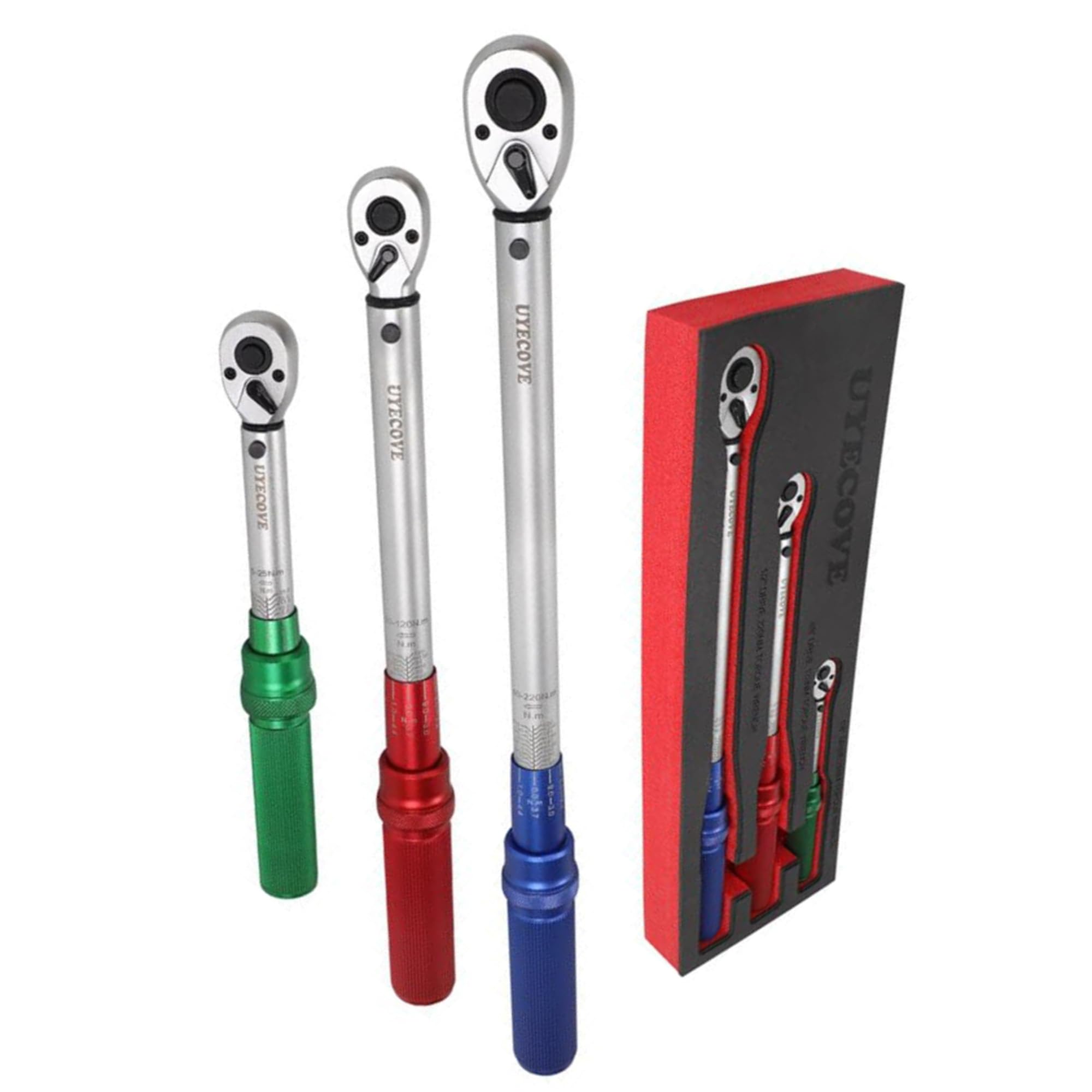 Juego de Llave Dinamométrica 3 Piezas: 1/4" 5-25nm, 3/8" 20-120nm, 1/2" 40-220nm - Para Bicicleta y Coche