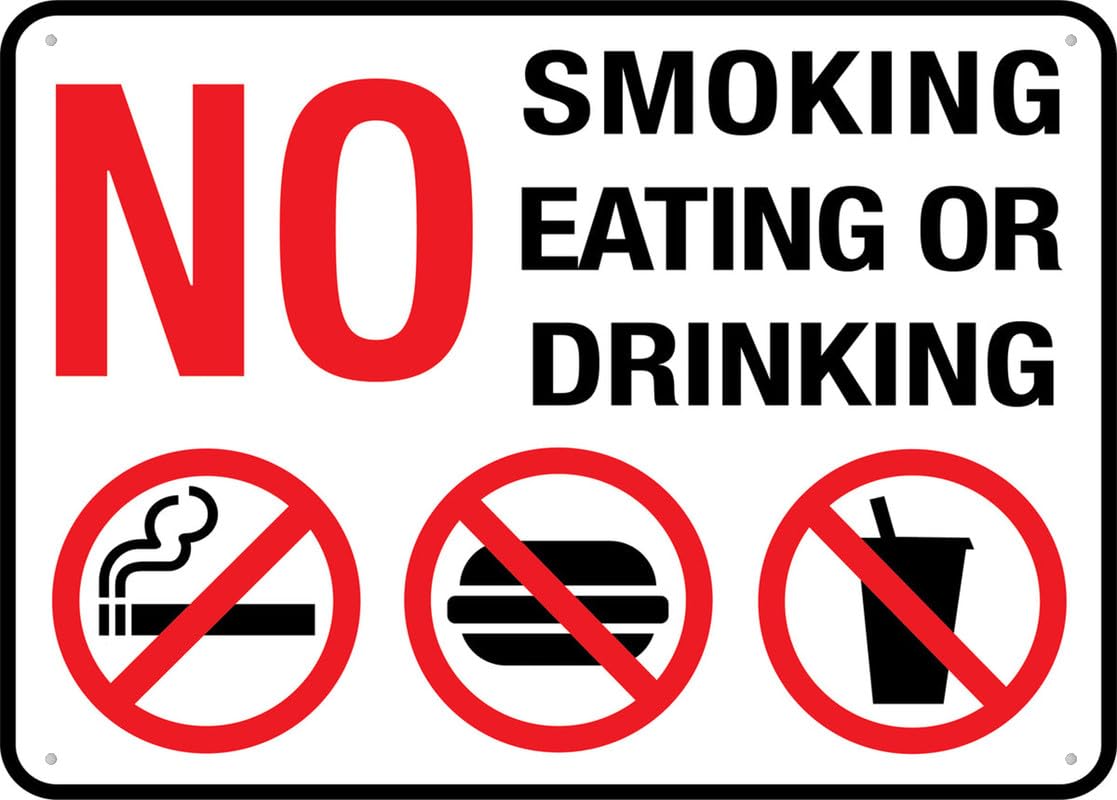 No Smoking Eating Or Drinking Aluminum Metal Sign 12"x8" UV Printed Weatherproof For Home/Business Security Use