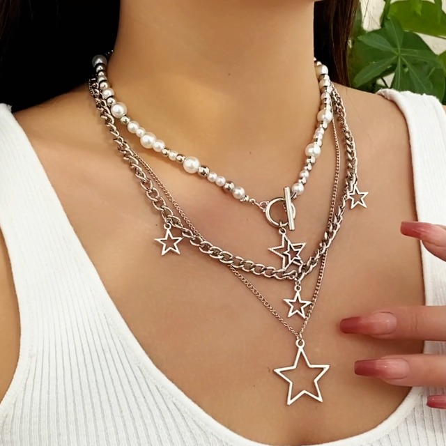 Amazon.com: Inactwin Star Y2k Silver Necklace Grunge Layered