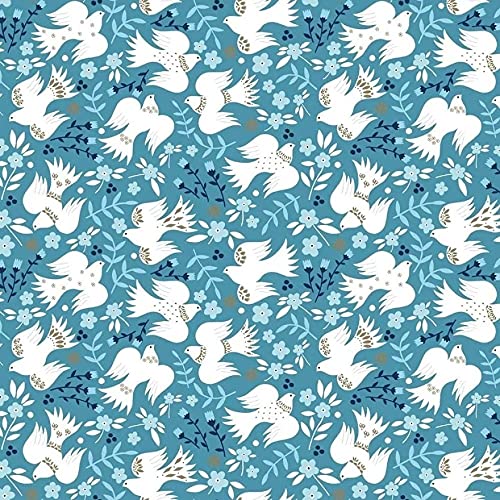 Dashwood Studio Starlit Hollow Fabric for Sewing, Quilting, Dressmaking, Décor Items, Curtains with A Lining Fabric, Bags, and Other Craft - Doves Metallic Teal - Fat Quarter