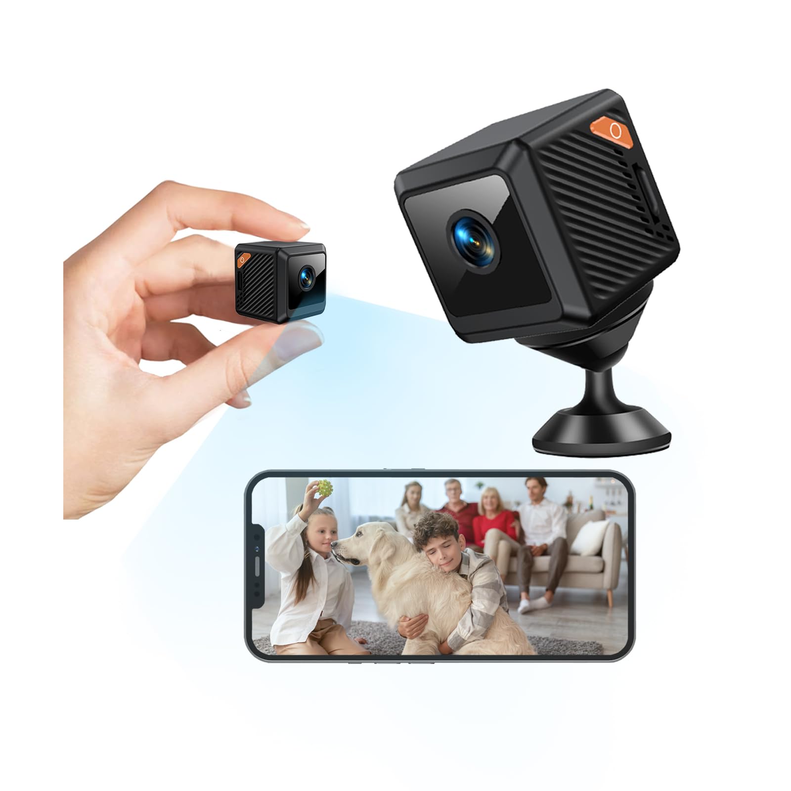 Cámara Espía WiFi 1080P Mini Interior y Exterior con Visión Nocturna, Detección de Movimiento, 2.4GHz, App Móvil iOS/Android, para Casa/Oficina/Coche, Sin Cables, Batería Larga Duración