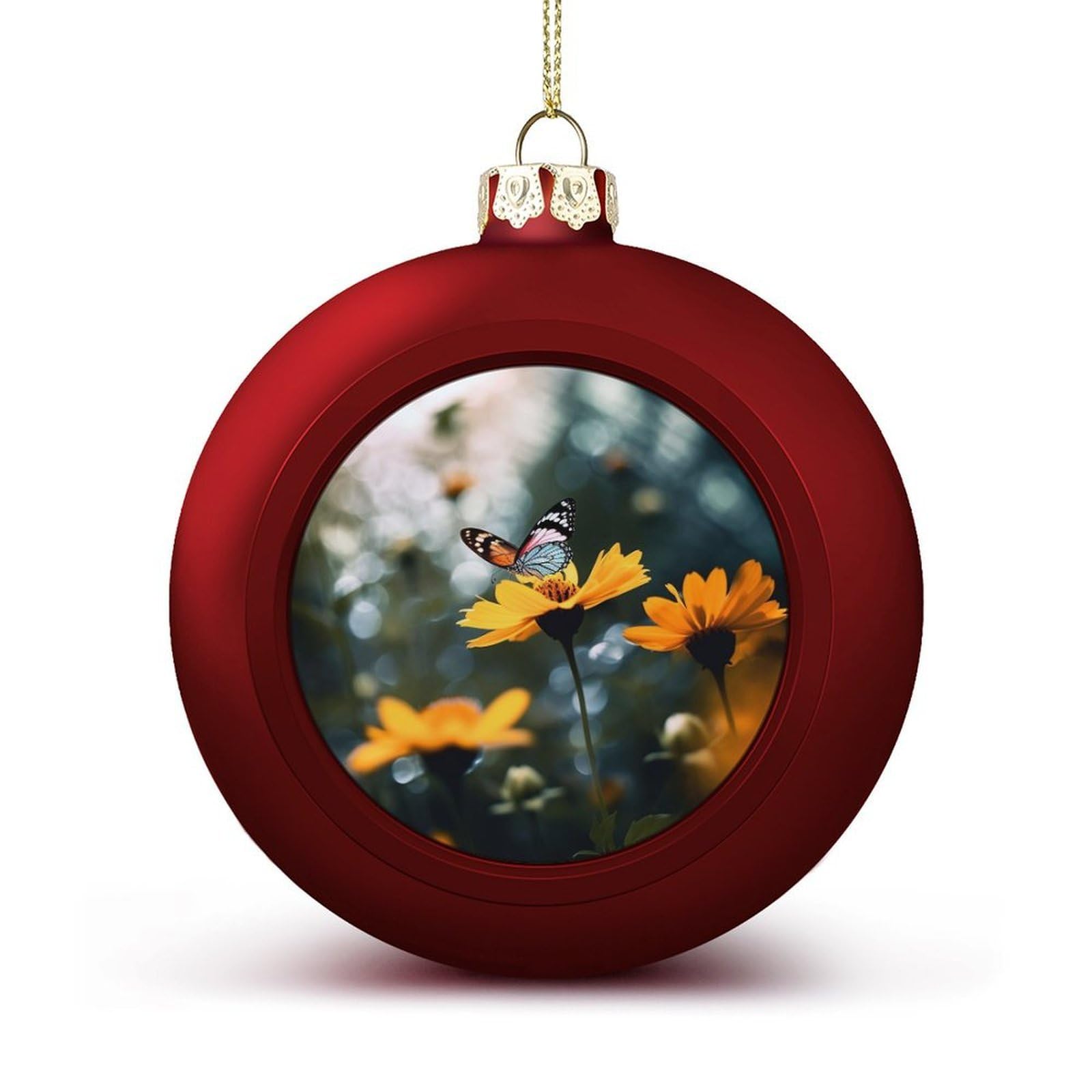 Flowers and Butterfly Christmas Balls Ornaments for Xmas Christmas Tree 1.6" Hanging Shatterproof Xmas Balls Hanging Decor Pendants for Holiday Party Outdoor Indoor DIY Craft Supplies