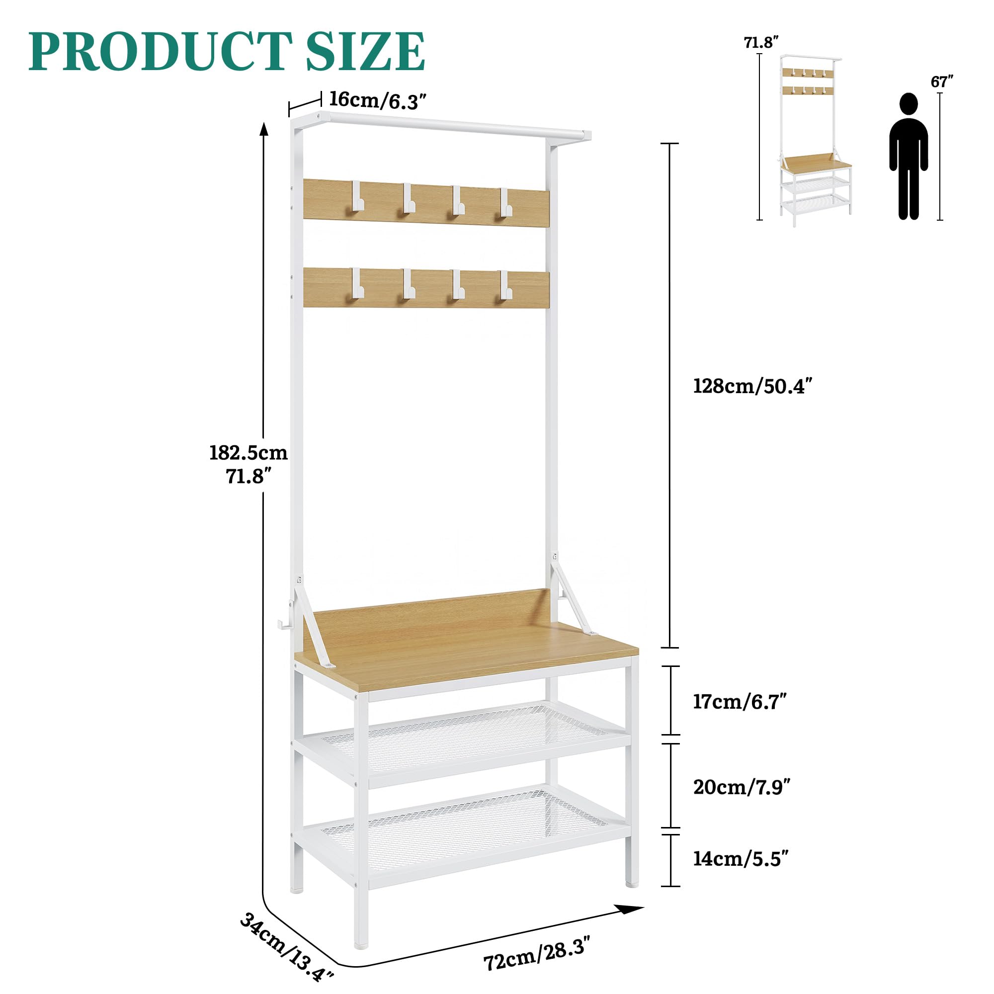 YITAHOME Appendiabiti a 2 ripiani, con porta scarpe, stand appendiabiti, industriale, con 9 ganci per corridoio, soggiorno, camera da letto, telaio in metallo