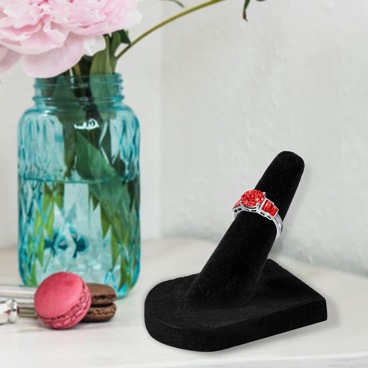 Jetec 24 Pieces Black Velvet Ring Display Stand, Jewelry Holder 2 x 2 x 2 Inches Finger Ring Display Velvet Holder Organizer for Showcase, Vendors, Wedding, Selling