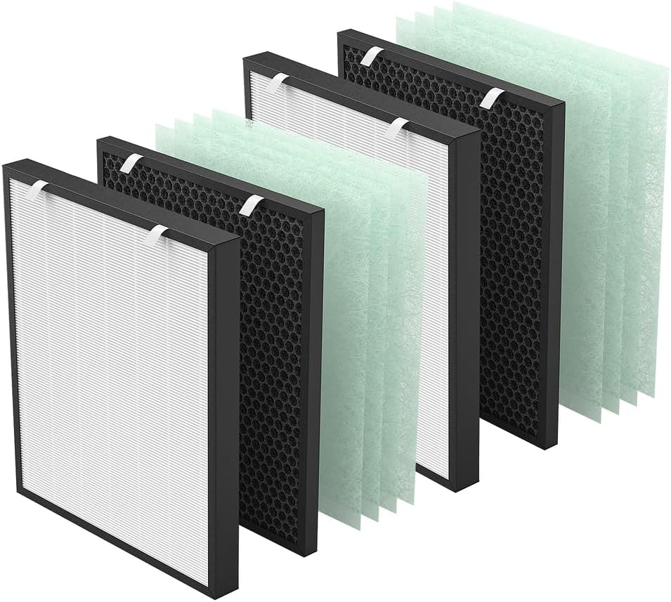 Air400 Filter Replacement for Bissell Air400, 2 True HEPA and 2 Carbon Filter with 8 Pre-Filter, Compared to Part #2521,2520,3365